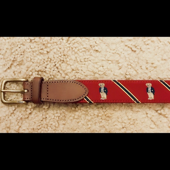 NWT POLO RALPH LAUREN Polo Bear Belt Burgundy - 38 - Picture 6 of 7
